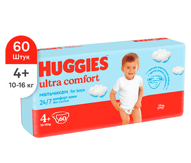 Huggies Подгузники Ultra Comfort MEGA для мальчиков 4+ (10-16кг) 60 шт