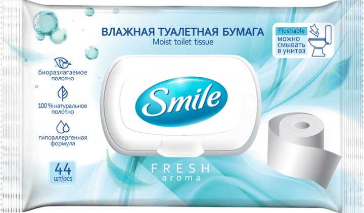 Smile Влажная туалетная Бумага д/взрослых Fresh 44 шт с клапаном