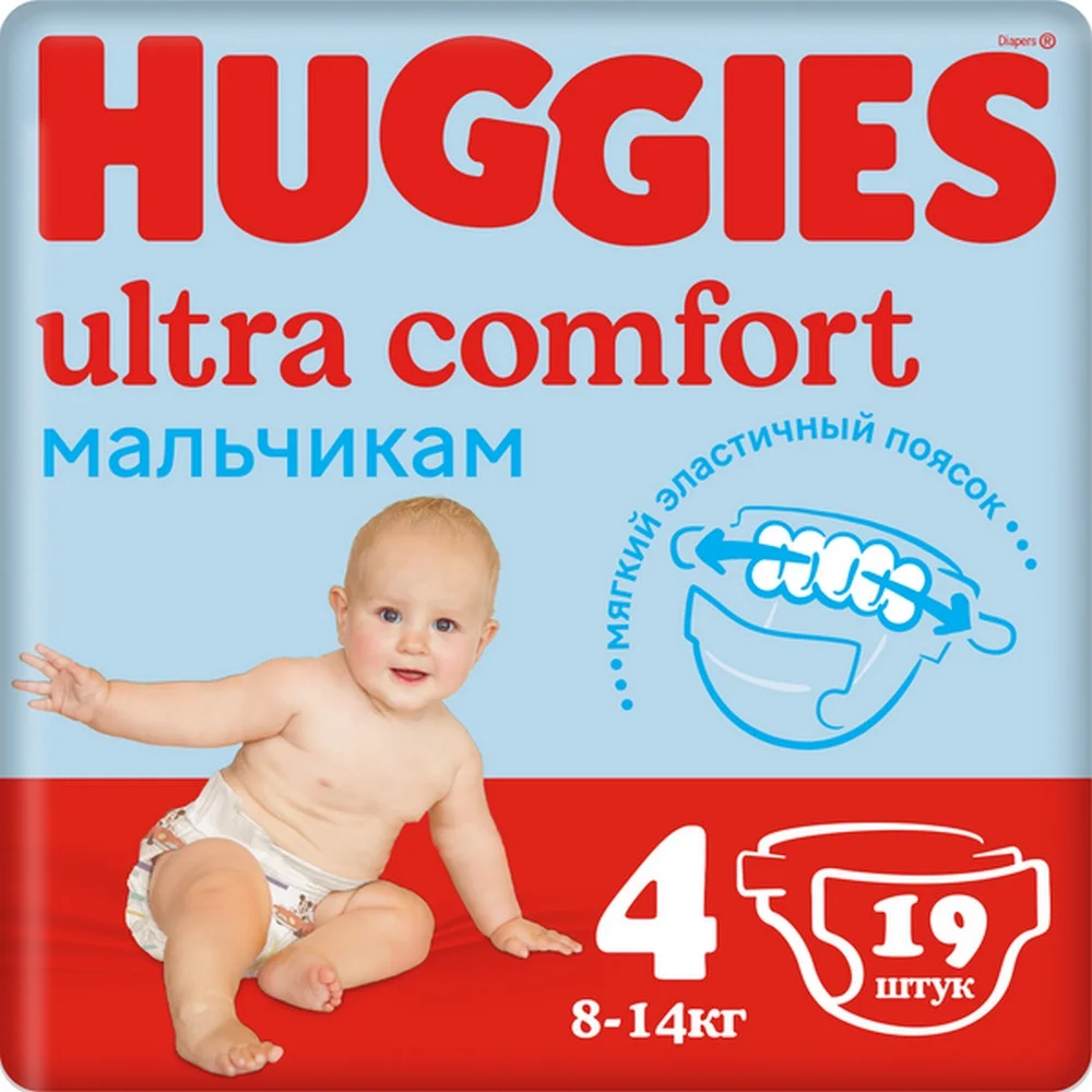 Huggies Подгузники Ultra Comfort для мальчиков 4 (8-14кг) 19 шт