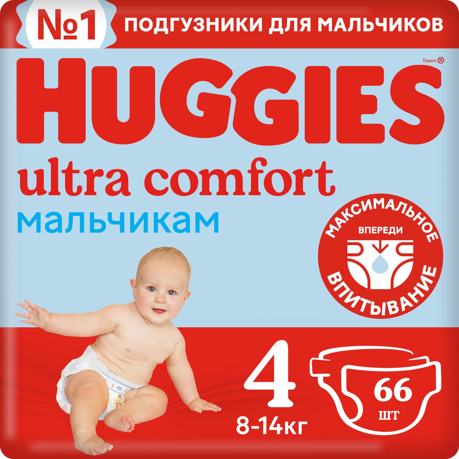 Huggies Подгузники Ultra Comfort MEGA для мальчиков 4 (8-14кг) 66 шт