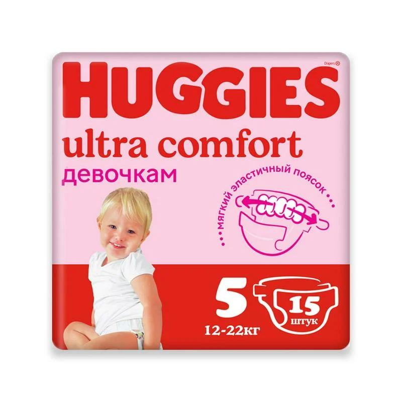 Huggies Подгузники Ultra Comfort для девочек 5 (12-22кг) 15 шт