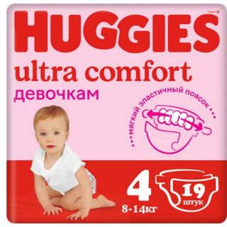 Huggies Подгузники Ultra Comfort для девочек 4 (8-14кг) 19 шт 