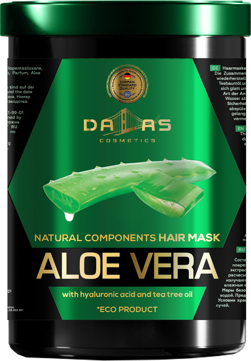 Dalas Маска для волос с гиалуроновой кислотой, натуральным соком алоэ и маслом чайного дерева 500м