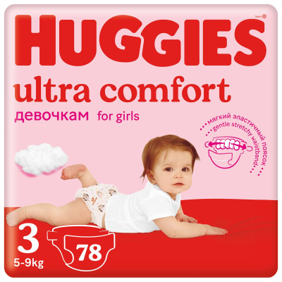 Huggies Подгузники Ultra Comfort MEGA для девочек 3 (5-9кг) 80 шт