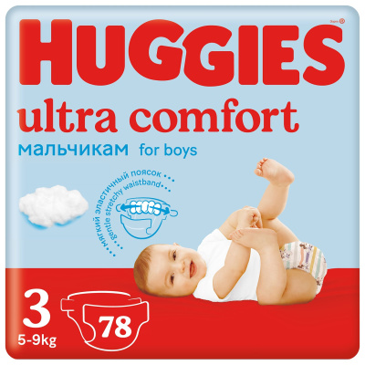 Huggies Подгузники Ultra Comfort MEGA для мальчиков 3 (5-9кг), 80 шт.