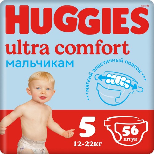 Huggies Подгузники Ultra Comfort MEGA для мальчиков 5 (12-22кг) 56 шт