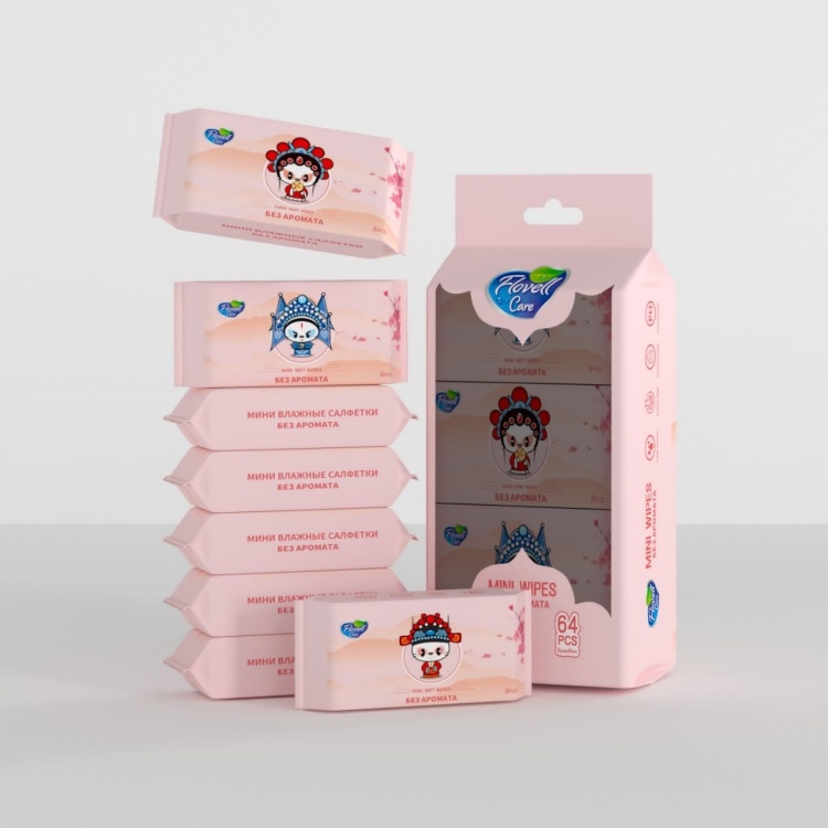 Flovell Care влажые салфетки мини розовый 8х8 (8уп)