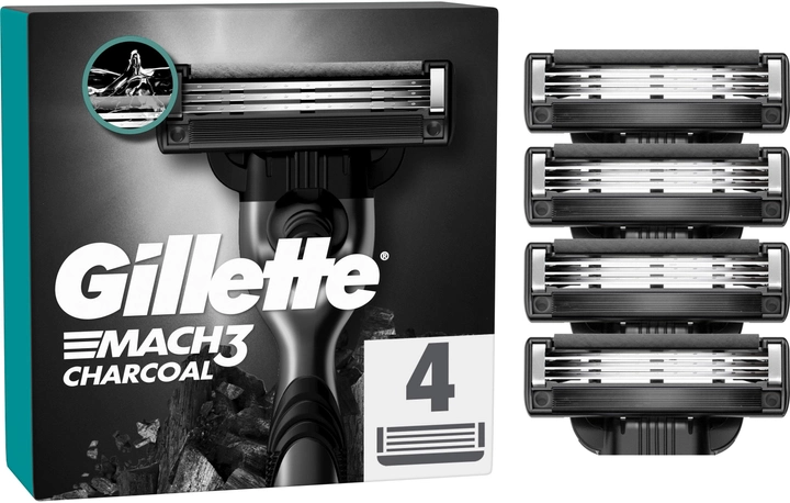 GILLETTE MACH3 Charcoal Cменные кассеты для бритья 4шт