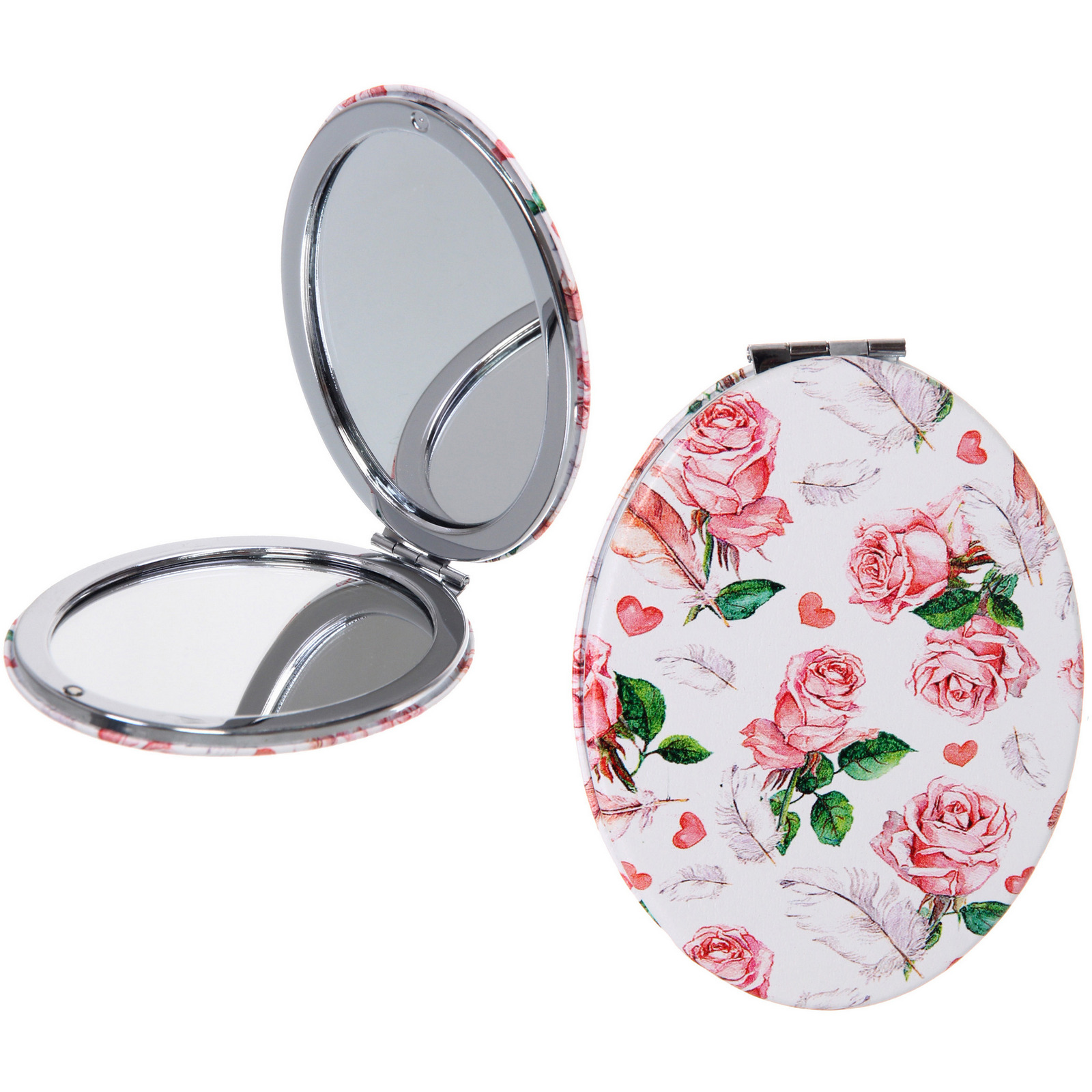 Зеркало косметическое двойное "ФРАТЕЛЛИ", розы, 6,5*8,5см