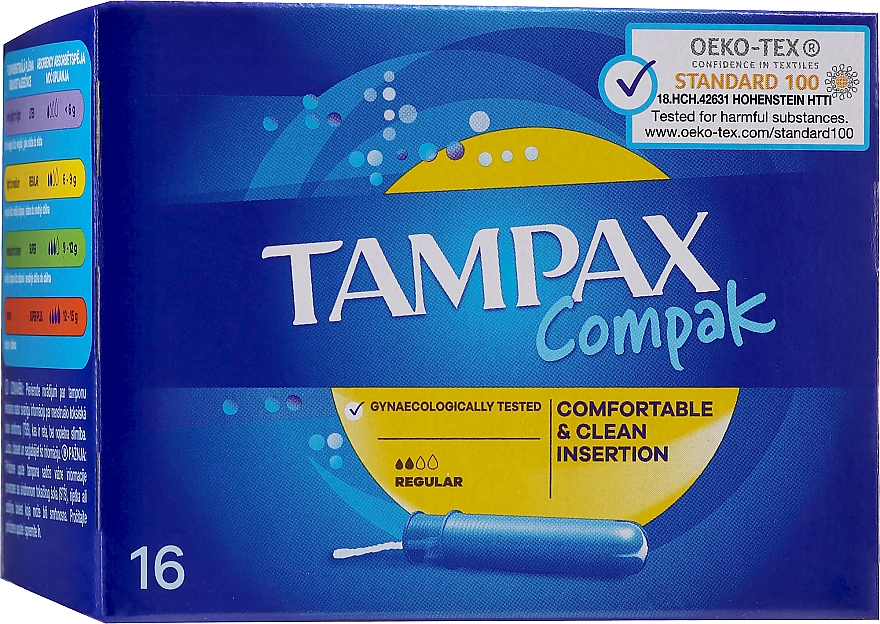 TAMPAX Compak Тампоны женские гигиенические с аппликатором Regular Duo 16шт