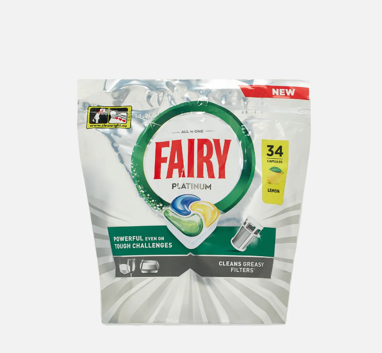 FAIRY Platinum All in 1 Ср-во д/мытья посуды в капсулах д/автоматич посудомоечных машин Лимон 34 шт