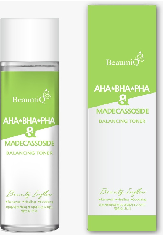 BeaumiQ Toner Balancing AHA/BHA/PHA&Madecassoside Тонер для лица с кислотами и мадекассосидом 200 мл