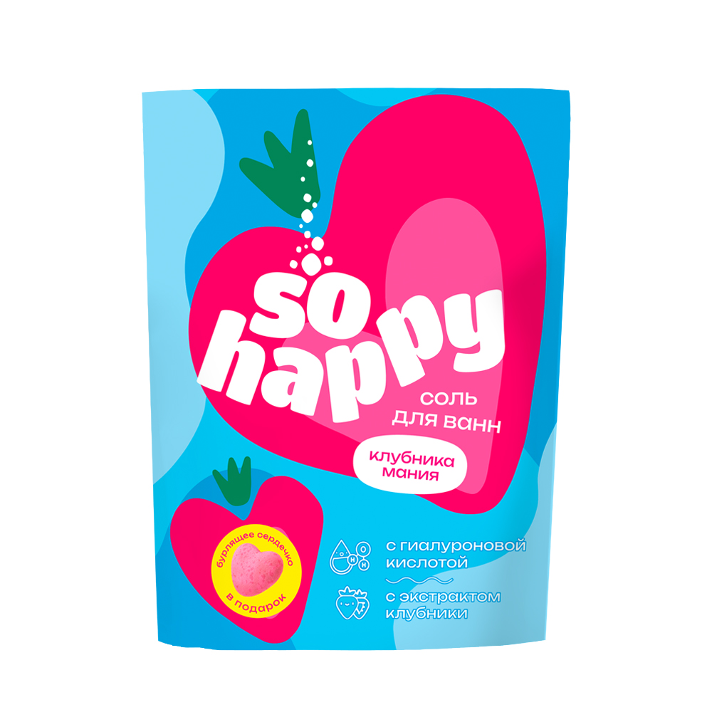 Лаборатория Катрин Соль для ванн "SOHappy" Клубника Мания дой-пак, 500г (1082)