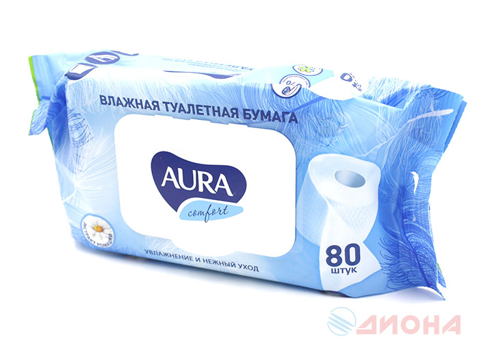 AURA ULTRA COMFORT Туалетная бумага влажная с крышкой 80шт