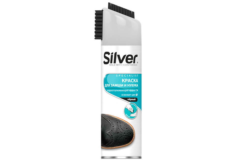 Silver Краска-восстановитель для обуви Замши и Нубука с щеткой (300 мл) Черный PROMO