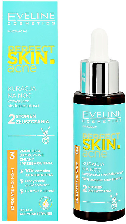 Eveline Ночная сыворотка-терапия с 10% комплексом кислот  АНА+ВНА+РНА серии PERFECT SKIN. ACNE, 30мл