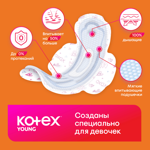 Kotex Young Прокладки для девочек норм 8х16