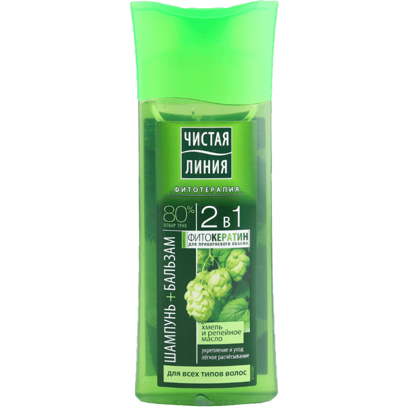 Чистая линия Шампунь для всех типов волос 2в1 сила и блеск с экстрактом хмеля 250мл