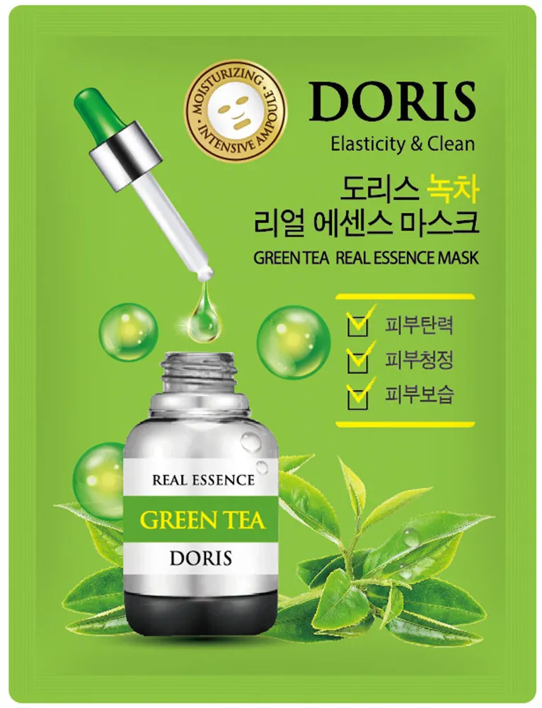 DORIS Маска для лица тканевая зеленый чай, выравнивает и осветляет GREEN TEA REAL ESSENCE MASK 25мл