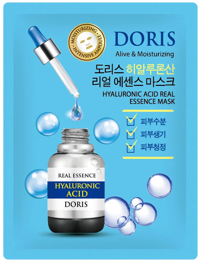 DORIS Маска для лица тканевая гиалурон, наполняет энергией HYALURONIC ACID REAL ESSENCE MASK 25мл