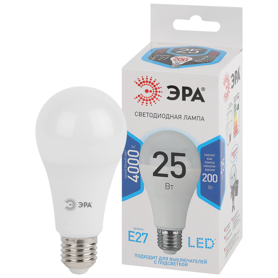 Лампы СВЕТОДИОДНЫЕ ЭКО LED A65-25W-840-E27 R  ЭРА (диод, груша, 25Вт, нейтр, E27)