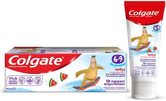 Colgate Зубная паста детская 6-9, без фторида, для детей от 6 до 9 лет, со вкусом арбуза, 60 мл