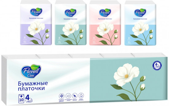 Flovell Платочки бумажные 4хсл 10шт