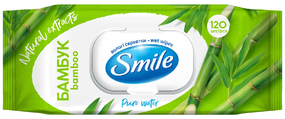 SMILE влажные салфетки с натуральными экстрактами и ароматом Бамбука, 120 шт.