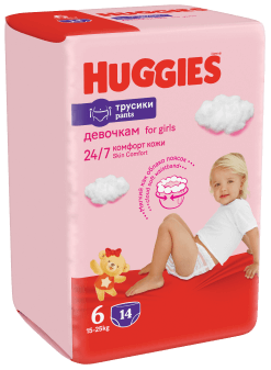 Huggies Трусики-подгузники 6 для девочек (15-25кг) 14 шт. 