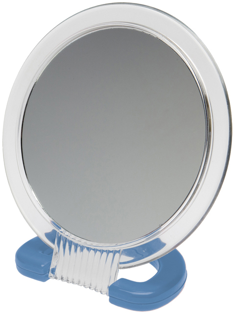 MR110 Зеркало Dewal Beauty настольное, в прозрачной оправе, на пластковой подставке синего цвета, 23