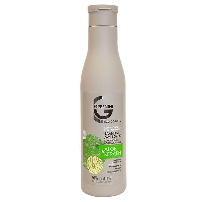 Greenini Бальзам для волос ALOE & KERATIN Кератиновое восстановление, 250мл