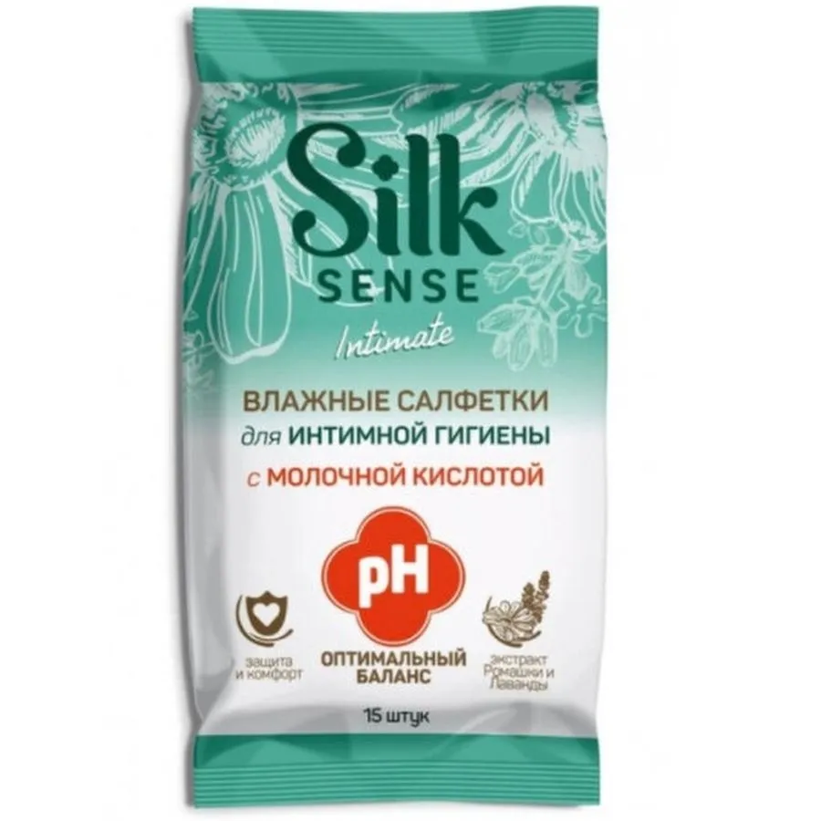 Silk Sense Влажные салфетки для интимной гигиены аромат Ромашка и Лаванда уп.15