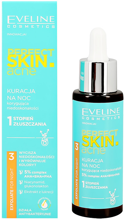 Eveline Ночная сыворотка-терапия 5% комплексом кислот АНА+ВНА+РНА серии PERFECT SKIN. ACNE, 30мл