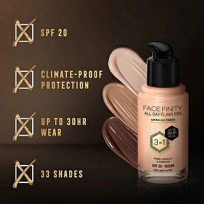 Max Factor Тональная основа для лица Facefinity All Day Flawless FDT SPF20 #N45 Warm almond 30мл