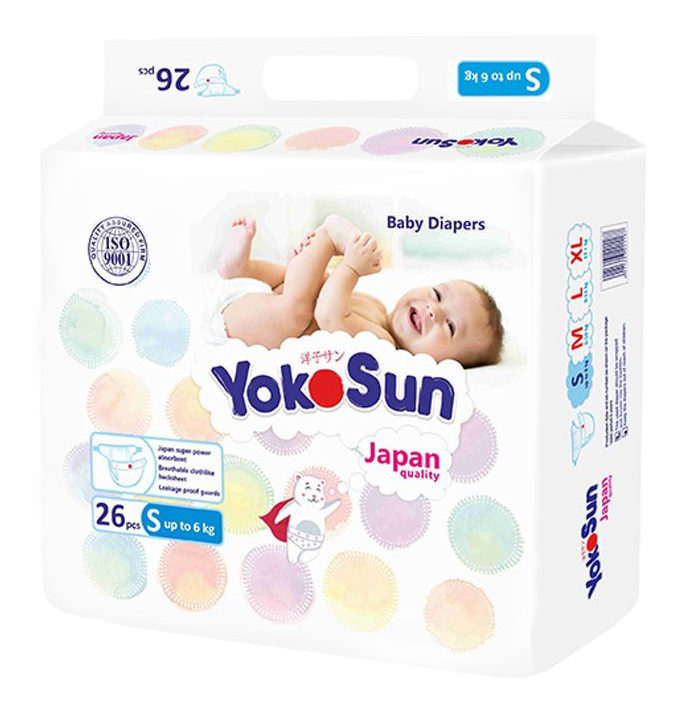 YokoSun Подгузники на липучках S (до 6  кг) 26 шт