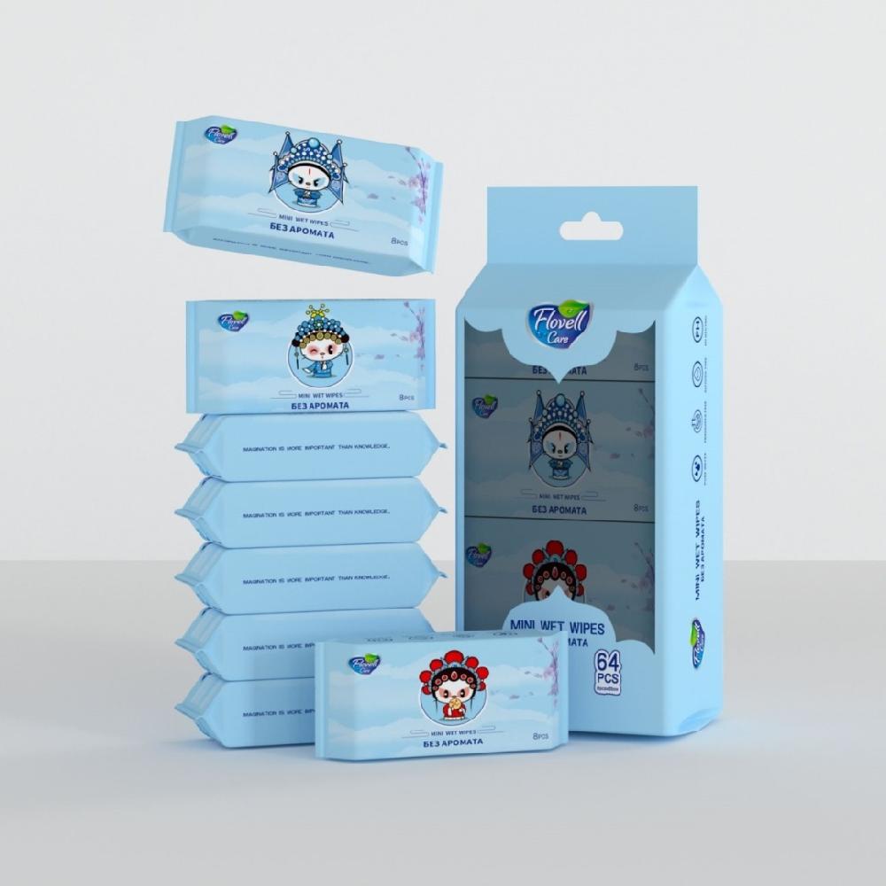 Flovell Care влажые салфетки мини синий 8х8 (8уп)