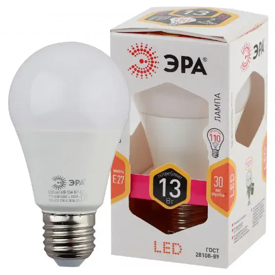 Лампа светодиодная ЭРА LED smd A60-13w-827-E27