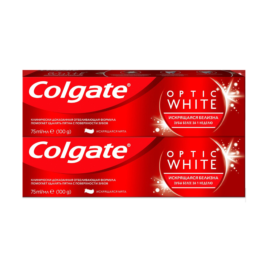 Colgate Зубная паста prom pack 1+1 Optic White 75ml