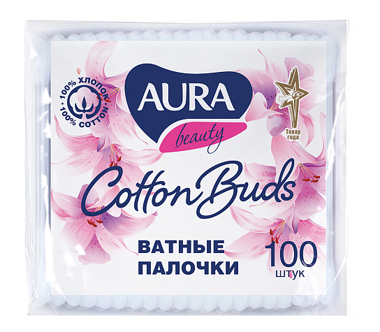 AURA BEAUTY Ватные палочки п/э 100шт КК/120