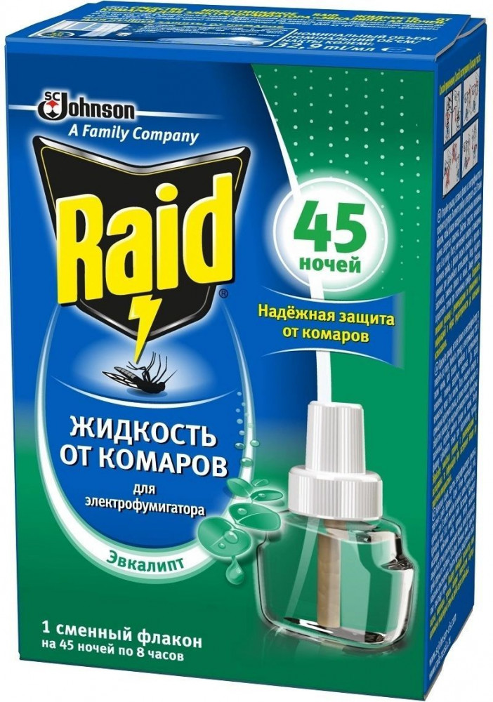 Raid жидкость от комаров для электрофумигатора " Эвкалипт " 45 ночей