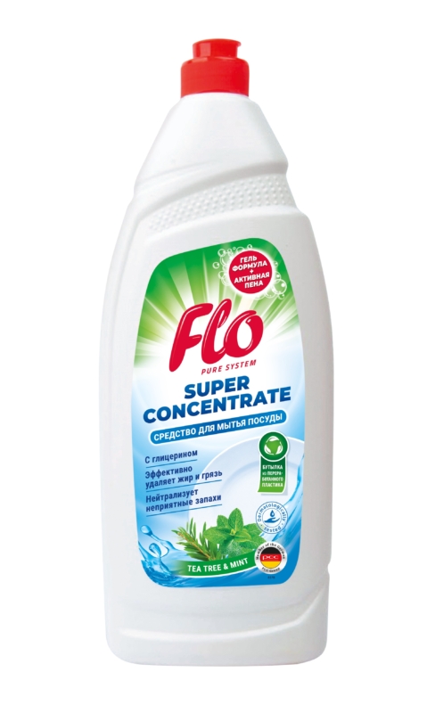 FLO PURE концент. жидкость для мытья посуды TEA TREE&MINT 900ml