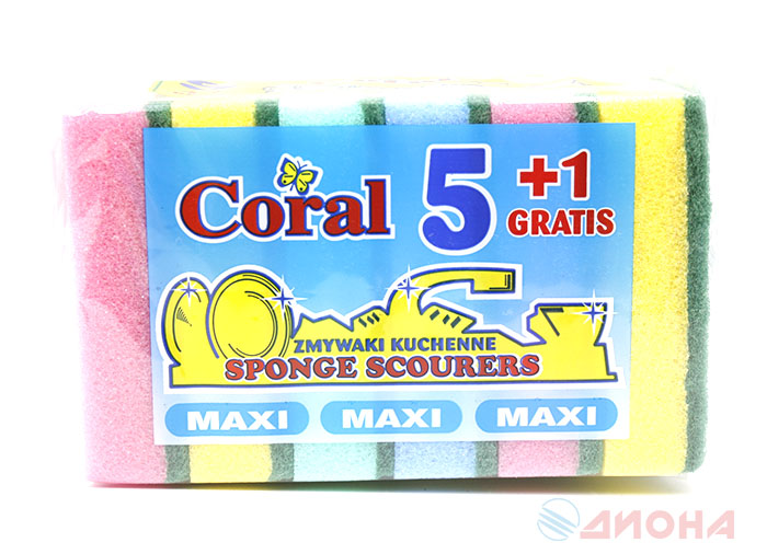 Coral губка кухонная maxi 5 + 1