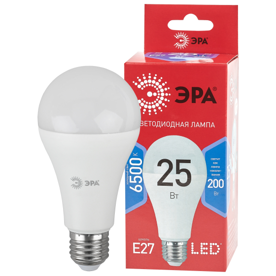 Лампы СВЕТОДИОДНЫЕ ЭКО LED A65-25W-865-E27 R  ЭРА (диод, груша, 25Вт, холодный, E27)