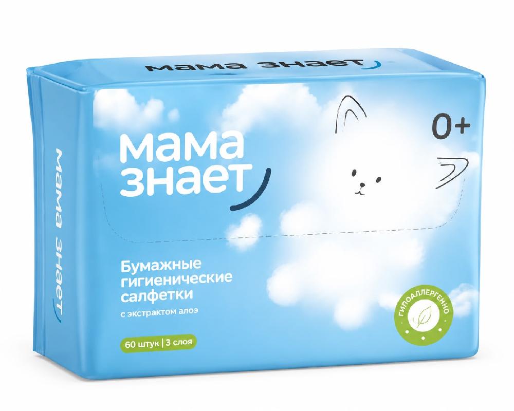 Мама Знает салфетки косметические с крем эффектом 0+ (3сл 120шт)
