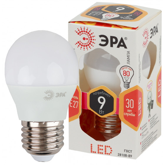 Лампа светодиодная  ЭРА LED smd P45-9w-827-E27