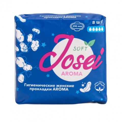 JOSEI Гигиенические женские прокладки AROMA (ночные) 290 мм / 5 капель 8шт