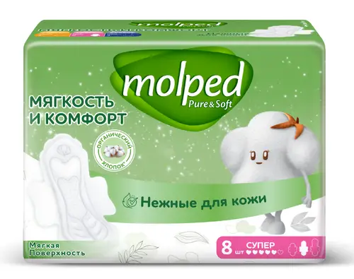 MOLPED Женские гигиенические прокладки PURE&SOFT 0.1 LONG 8