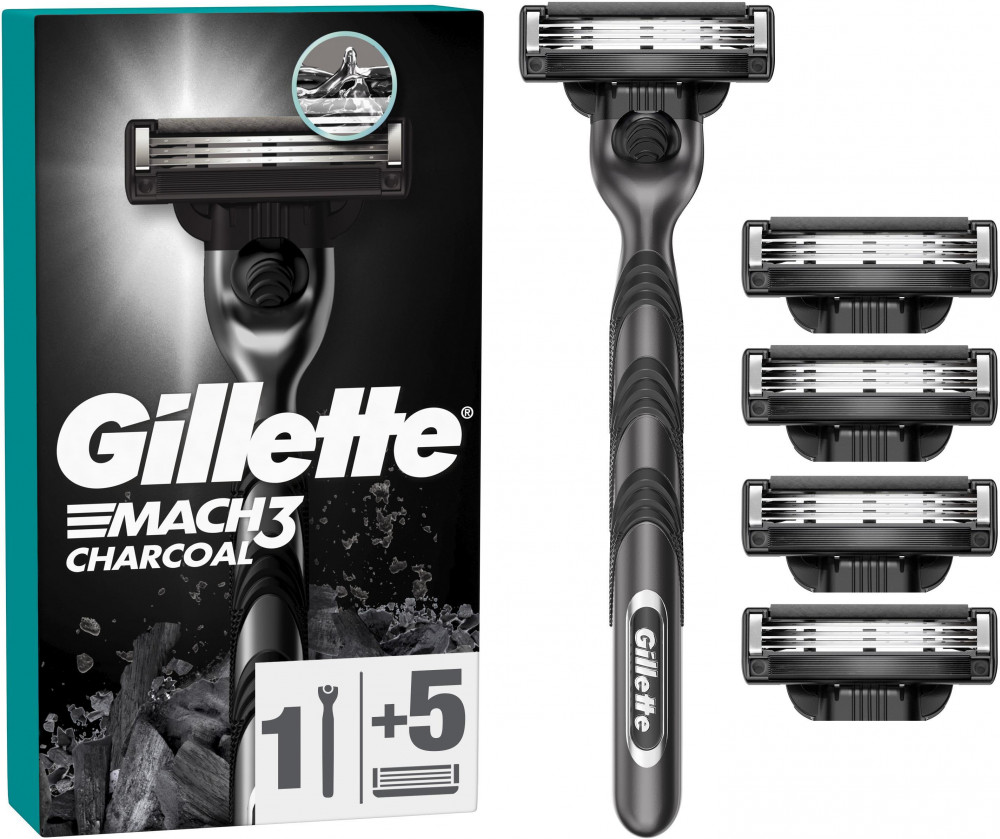 GILLETTE  MACH3 Charcoal Бритва со сменными кассетами для бритья 5шт