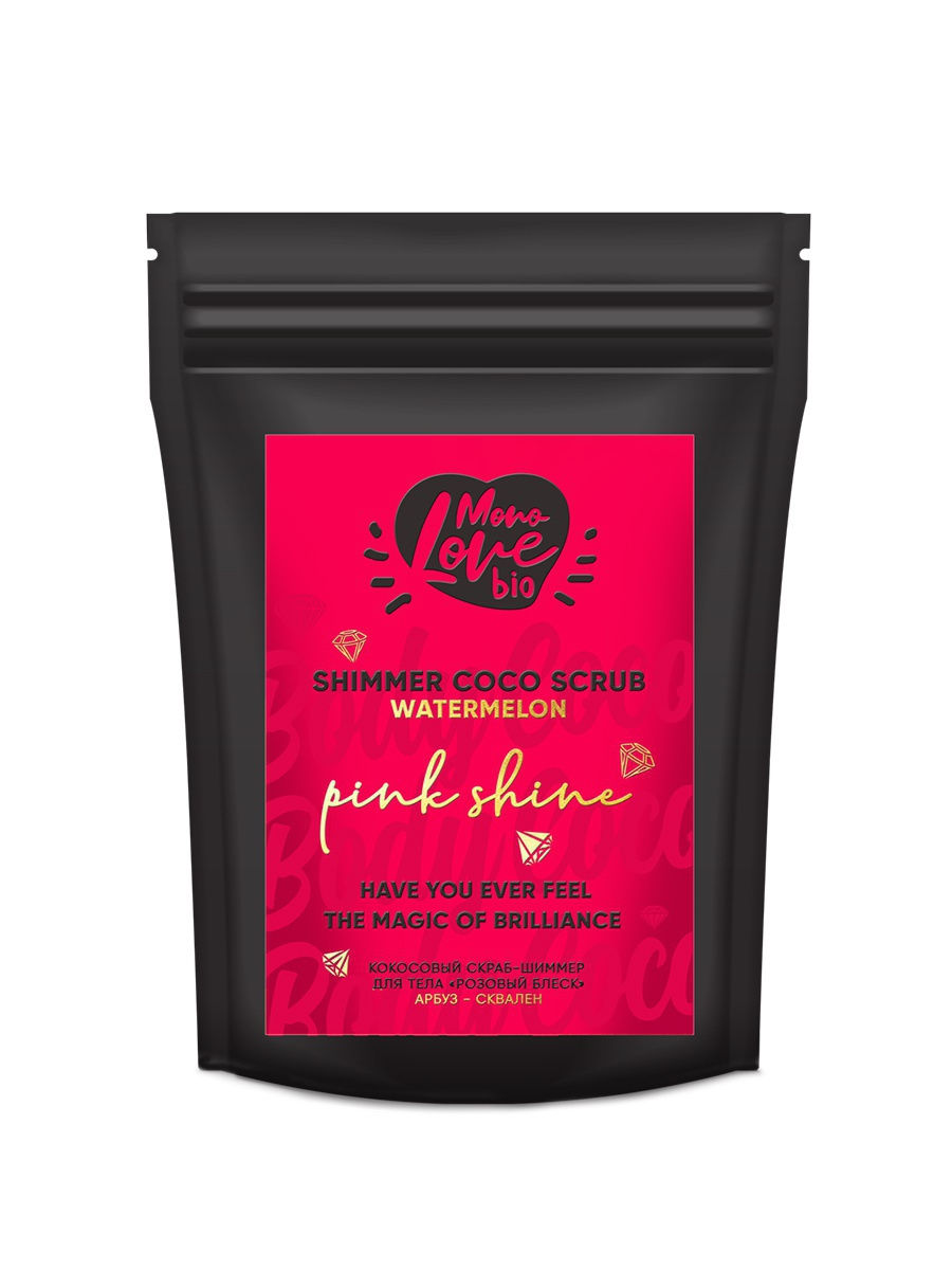 BISOU Кокосовый скраб-шиммер для тела Розовый блеск Арбуз - Сквален, 150 гр