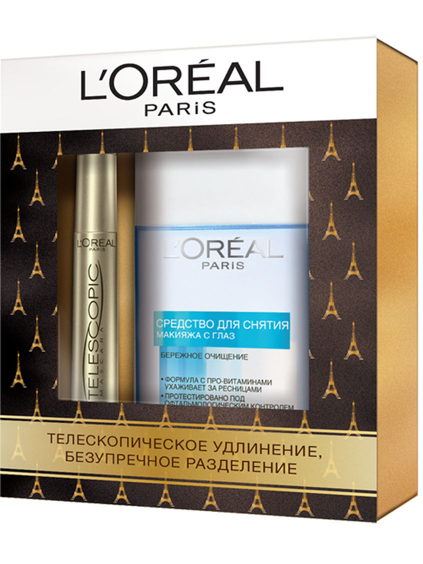 L'Oreal Paris Подарочный набор "Тушь для ресниц Телескопик + Мицеллярная вода для сухой и чувствител